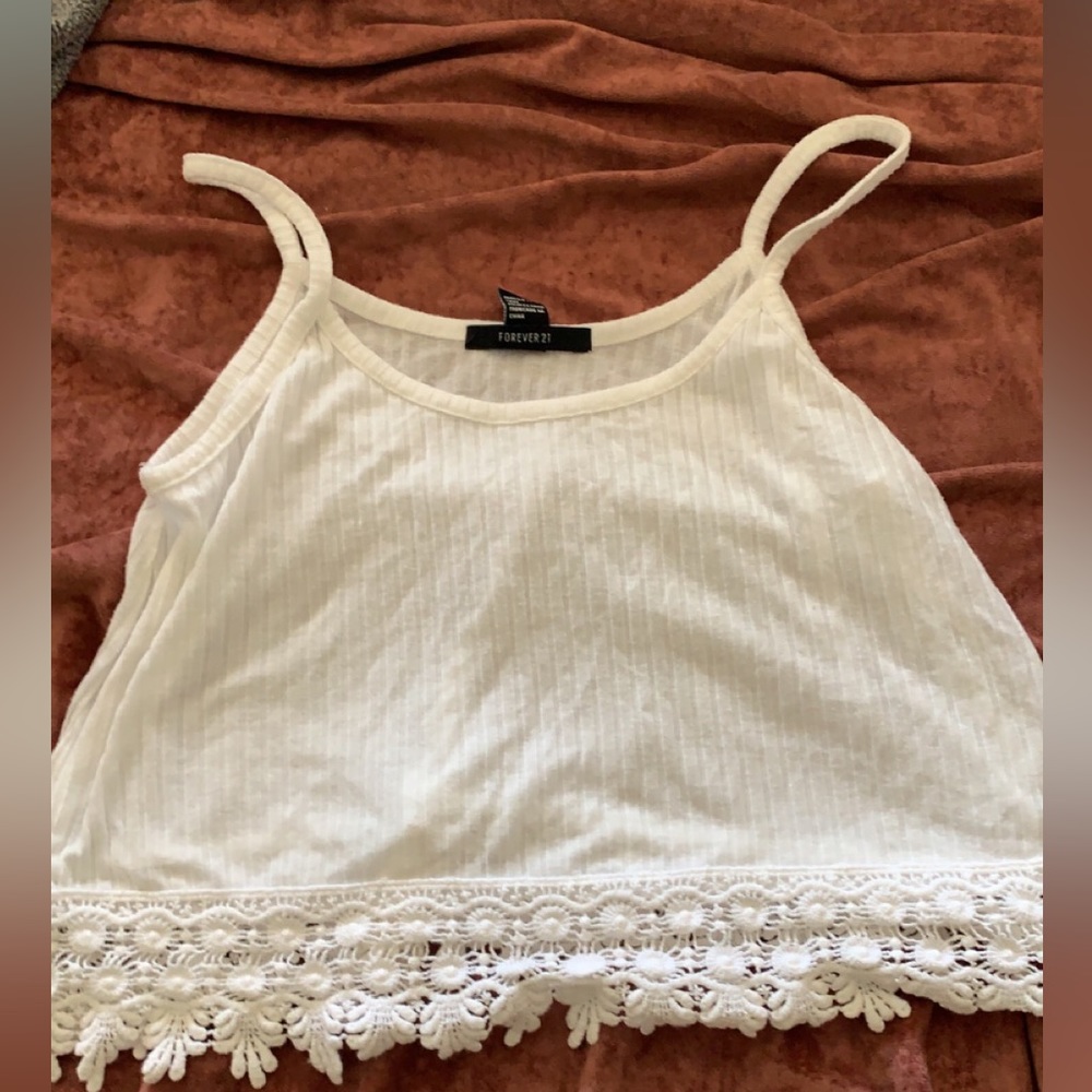 White Forever 21 Tank with Lace Detail